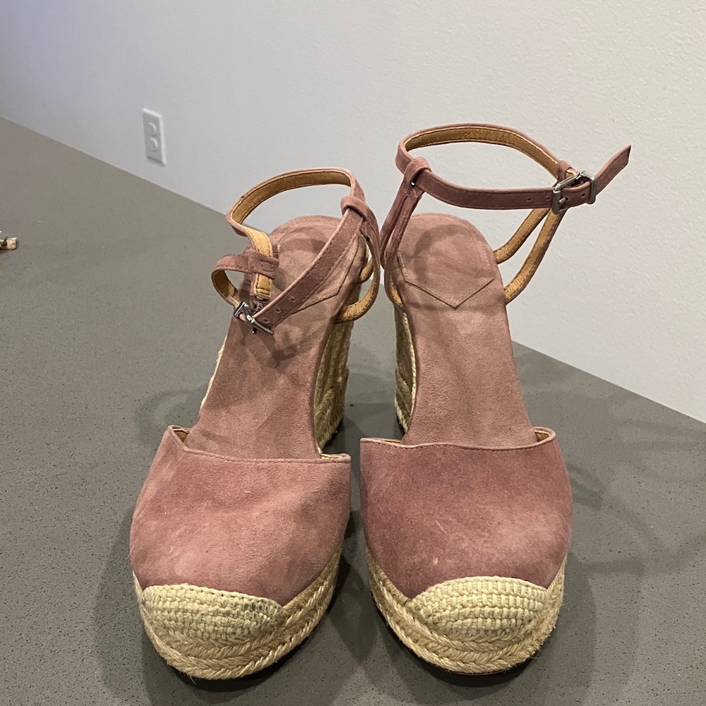 Womens Espadrille Wedge Sandals in Dusty Rose - Ankle Strap